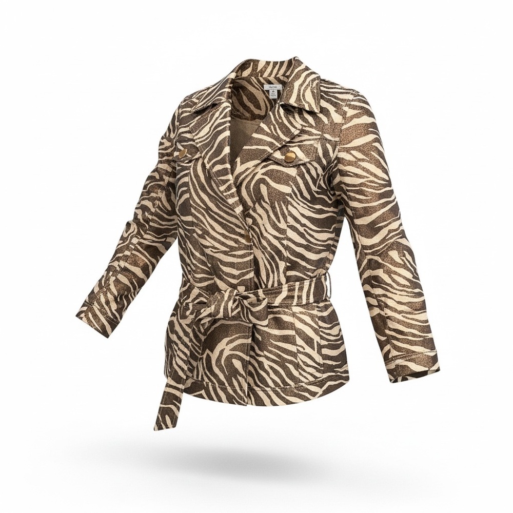 Cache Zebra Print Belted Blazer Jacket Size M Sheen Fabric